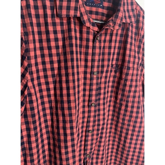 Perry Ellis Mens Large Plaid‎ Button Down T-Shirt Pink/Red/Black - Picture 4 of 6